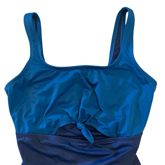 Beach Betty Blue Colorblock One-Piece Swim Suit Size Medium - Picture 4 of 6